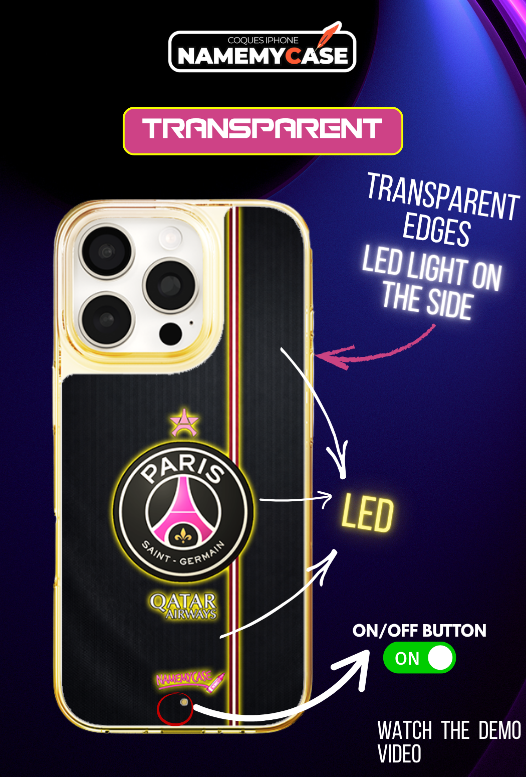 LED Light-Up iPhone Case- PSG Pink