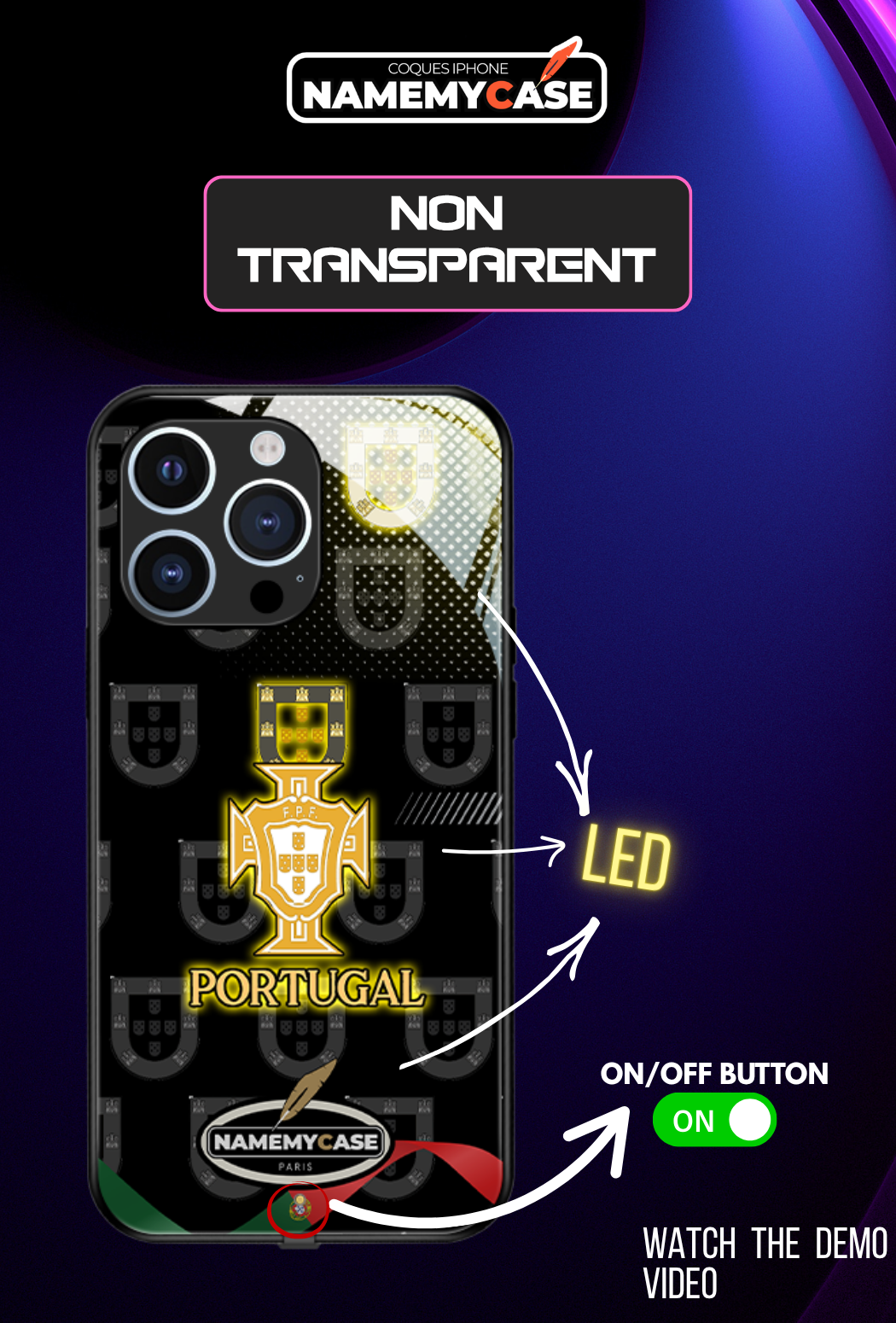 LED Light-Up iPhone Case- Portugal Black